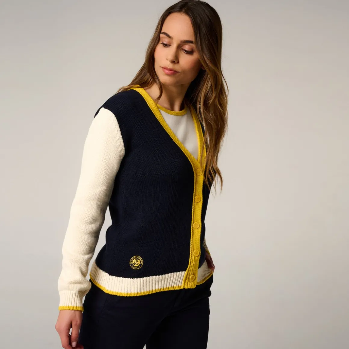 Roland-Garros Pulls & Sweats-Cardigan Heritage femme - Marine et Ecru
