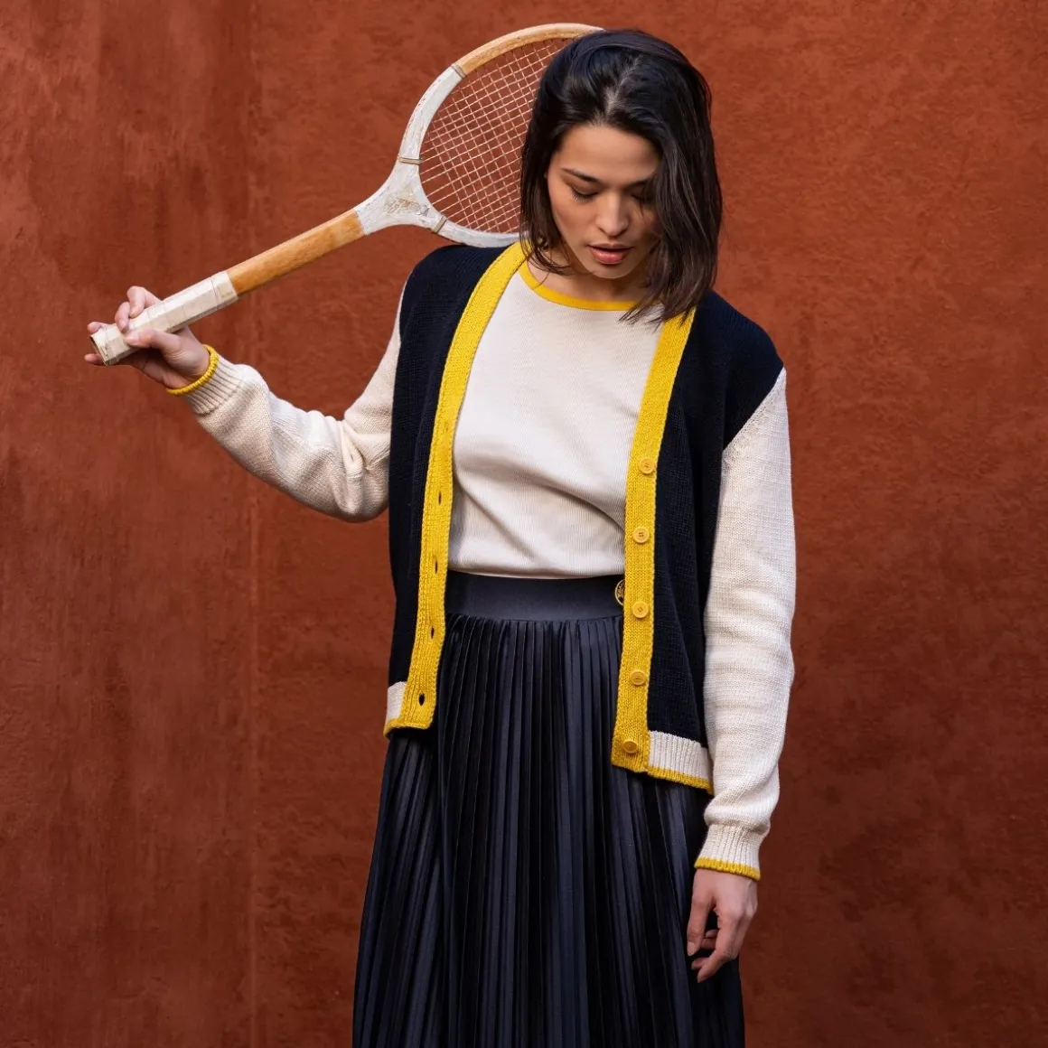 Roland-Garros Pulls & Sweats-Cardigan Heritage femme - Marine et Ecru