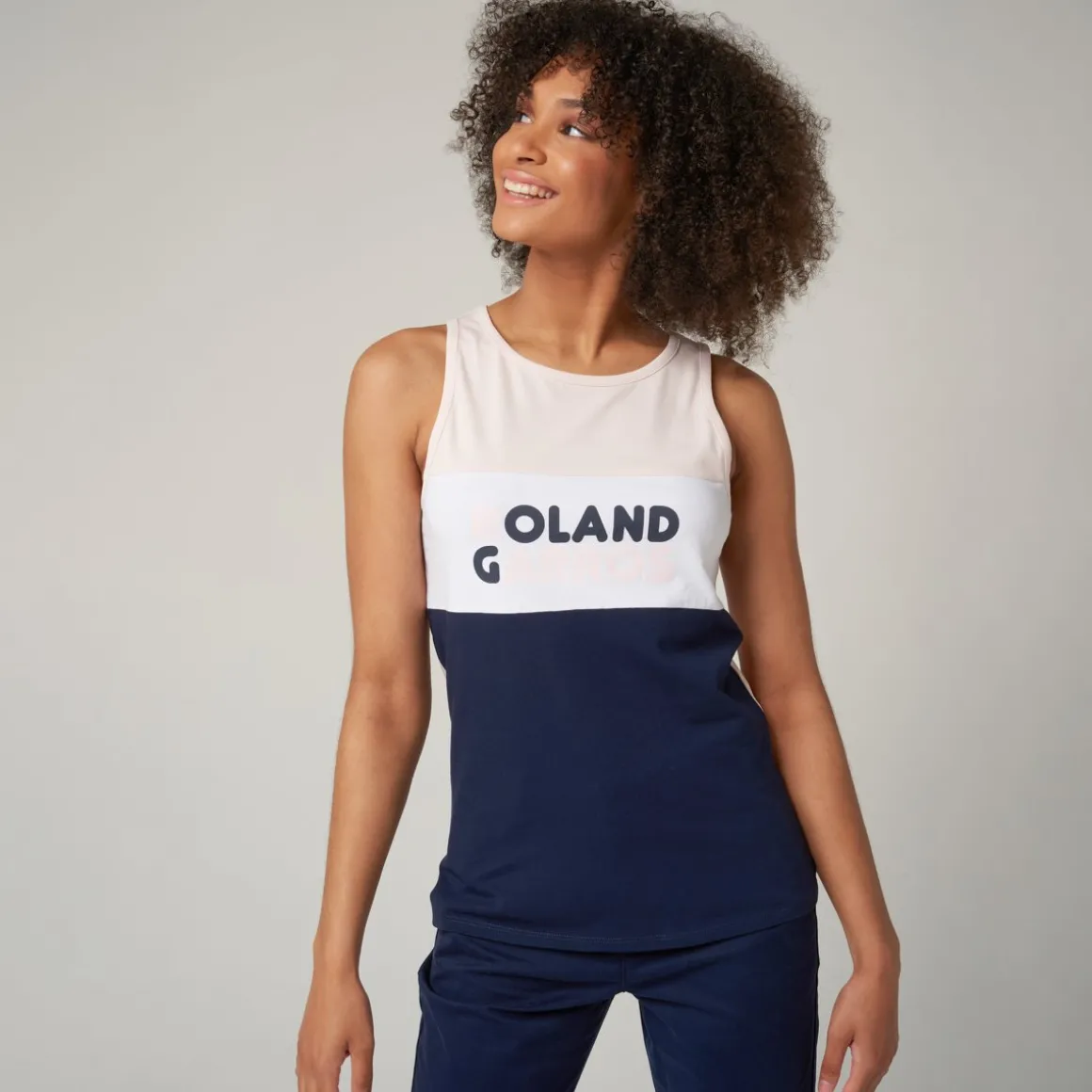 Roland-Garros T Shirts & Débardeurs-Débardeur femme col rond Color Block - rose et marine