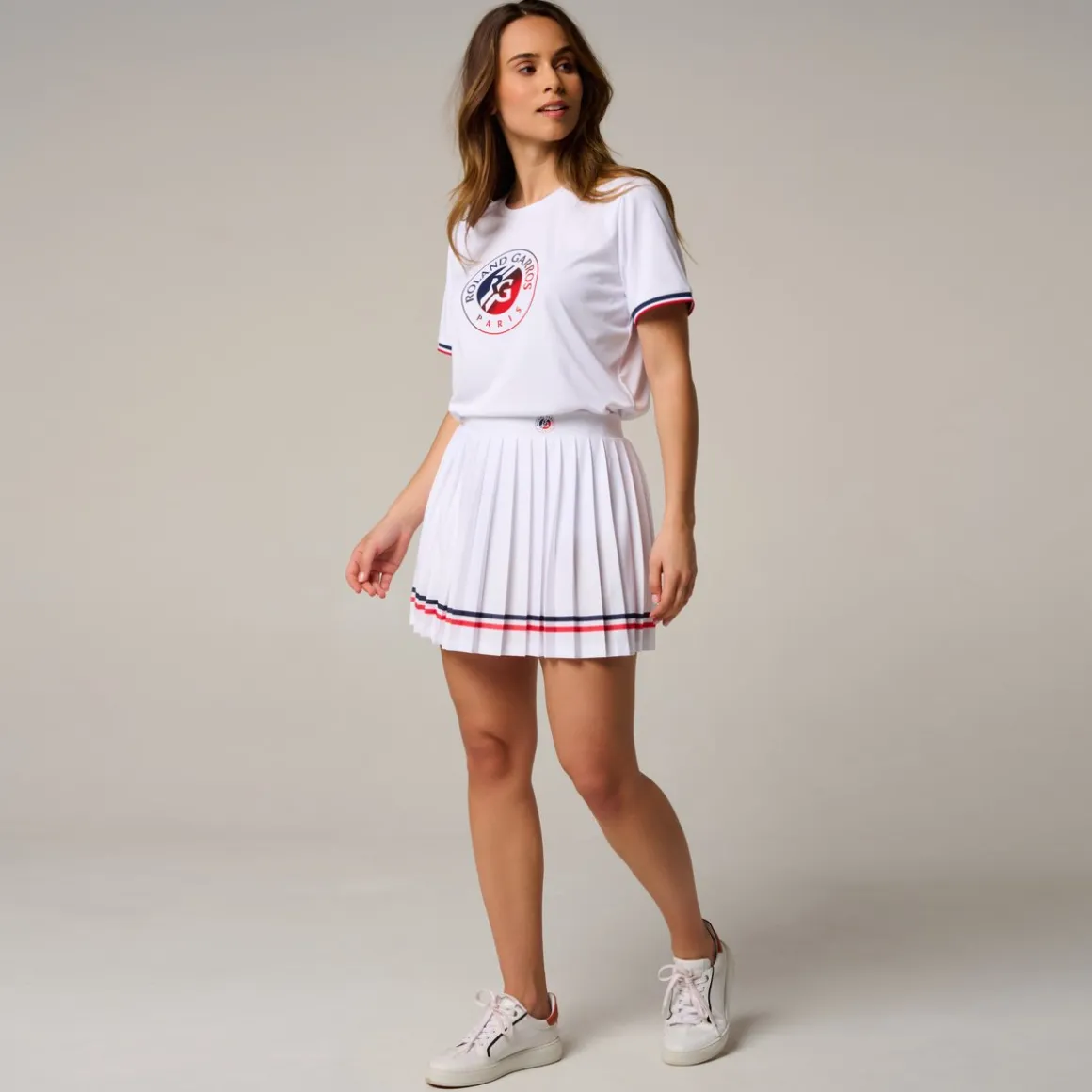 Roland-Garros Jupes, Robes & Pantalons-Jupe plissée Tricolore femme - Blanc