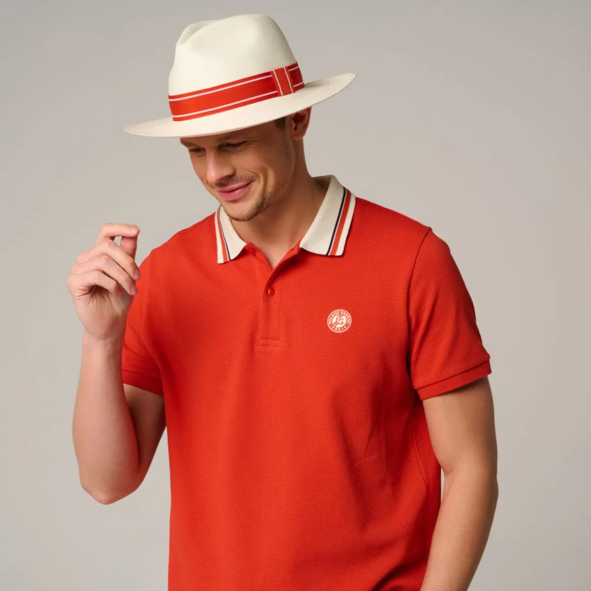 Roland-Garros Casquettes & Chapeaux | Casquettes & Chapeaux-Panama véritable ruban rayé - Ivoire et terre battue