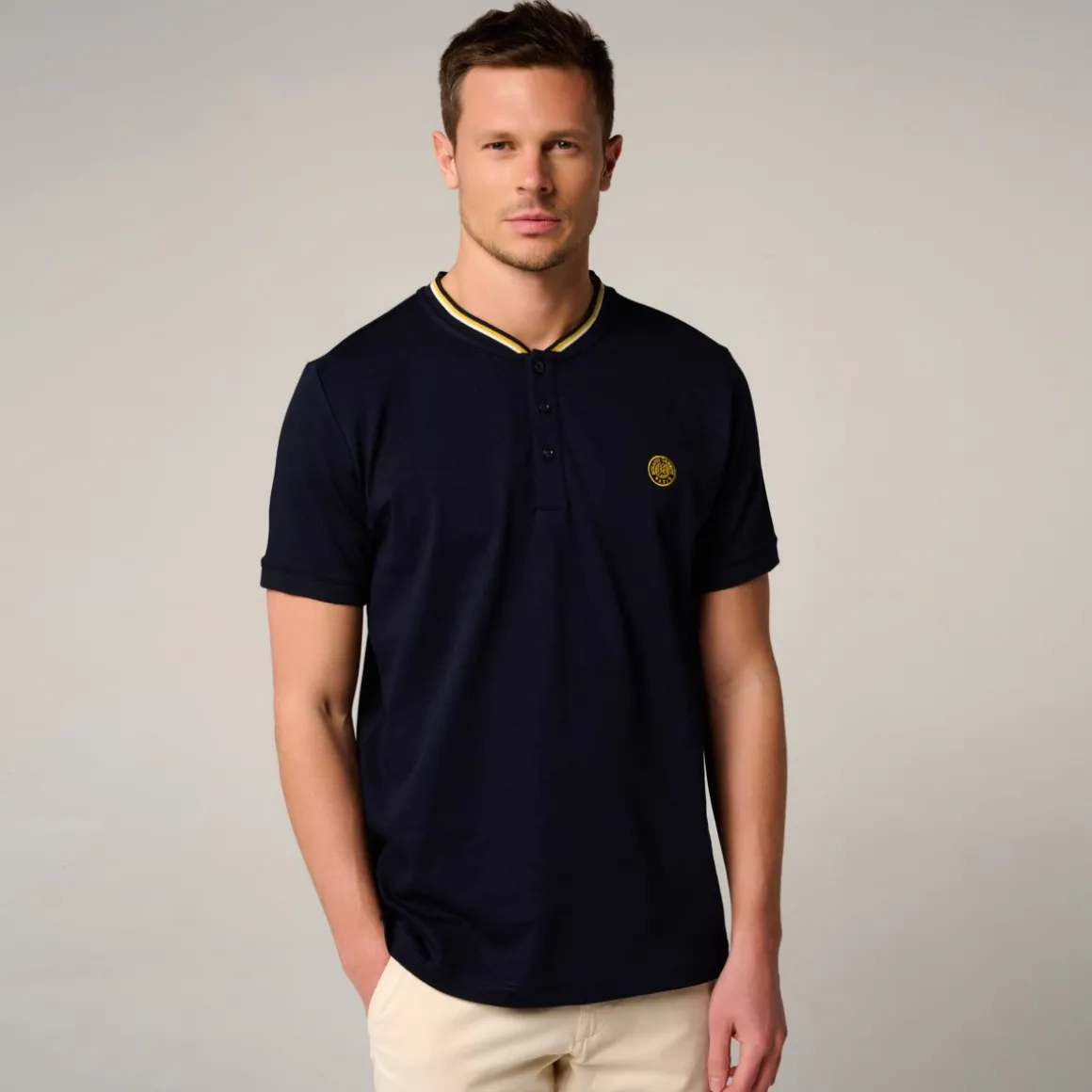 Roland-Garros Polos-Polo Heritage col mao homme - Marine