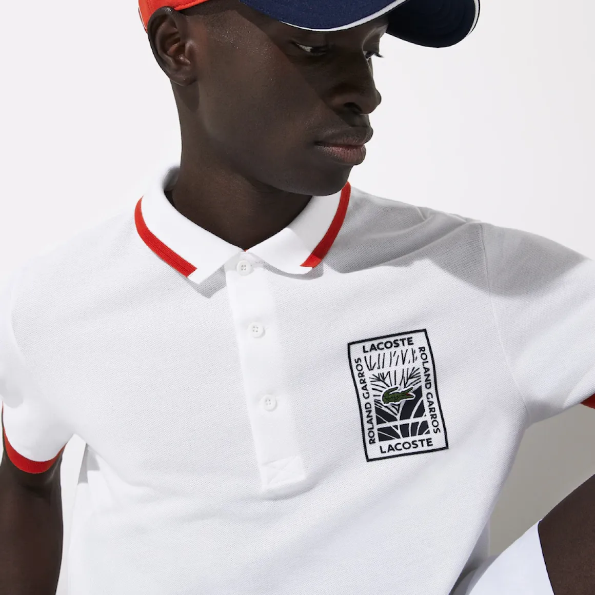 Roland-Garros Polos-Polo Lacoste x en coton à motif végétal - Blanc