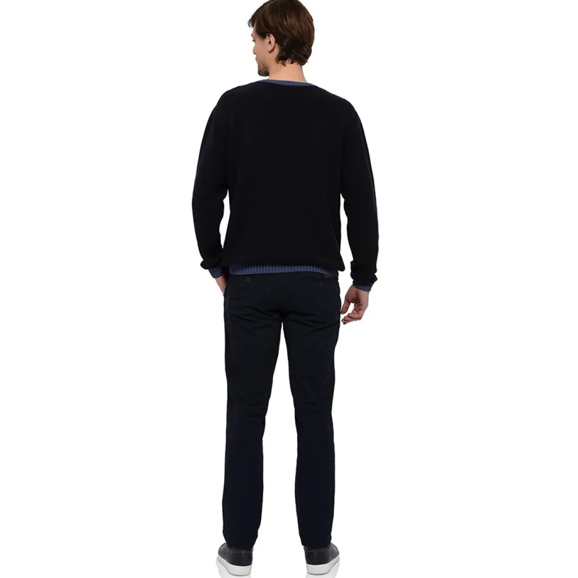 pull_homme_col_rond_coton_jacquard_rayures_contrastes__marine_3.webp Roland-Garros Pulls & Sweats-Pull homme col rond coton jacquard rayures contrastées - marine