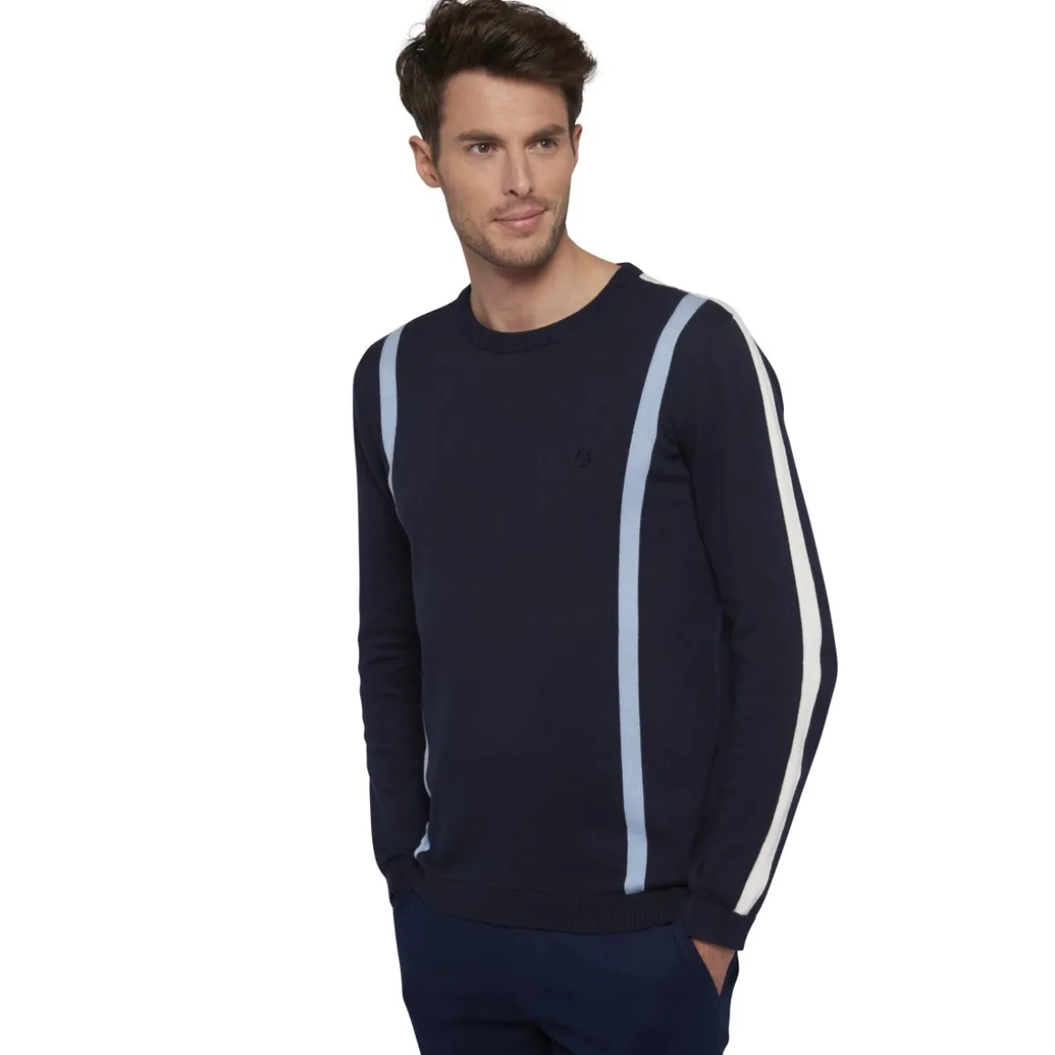 Roland-Garros Pulls & Sweats-Pull en coton avec rayures verticales homme - bleu marine