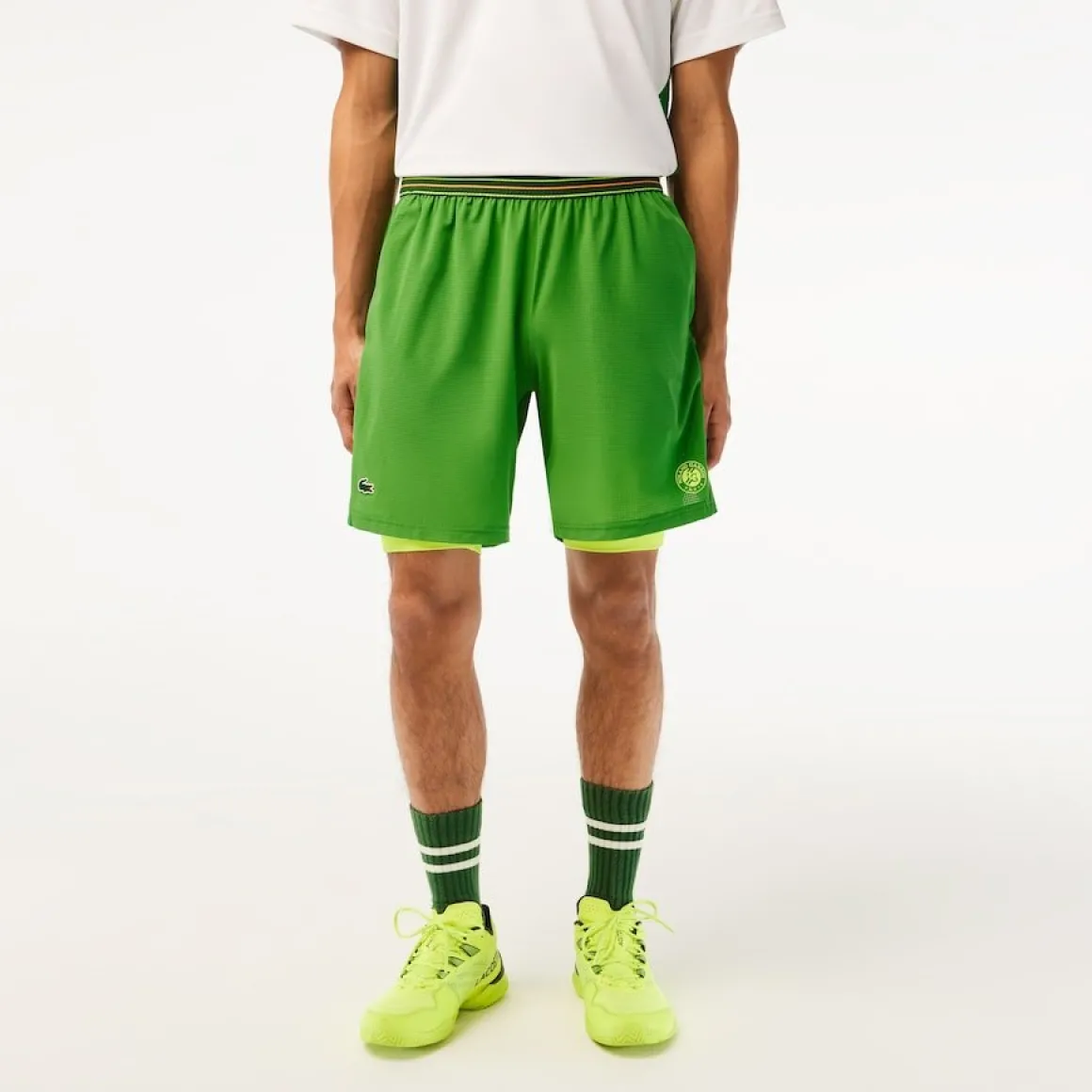 Roland-Garros Tenues De Tennis Hommes | Tenues De Tennis Hommes-Short homme Sport Édition Lacoste pour Roland Garros avec shorty intégré - Vert