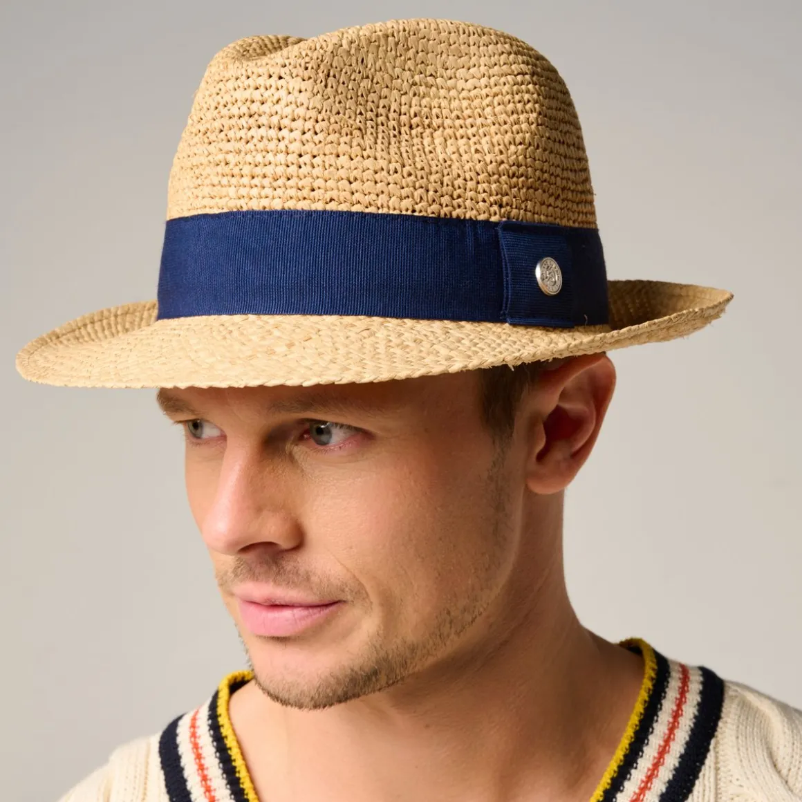 Roland-Garros Casquettes & Chapeaux | Casquettes & Chapeaux-Trilby en Raffia - Marine