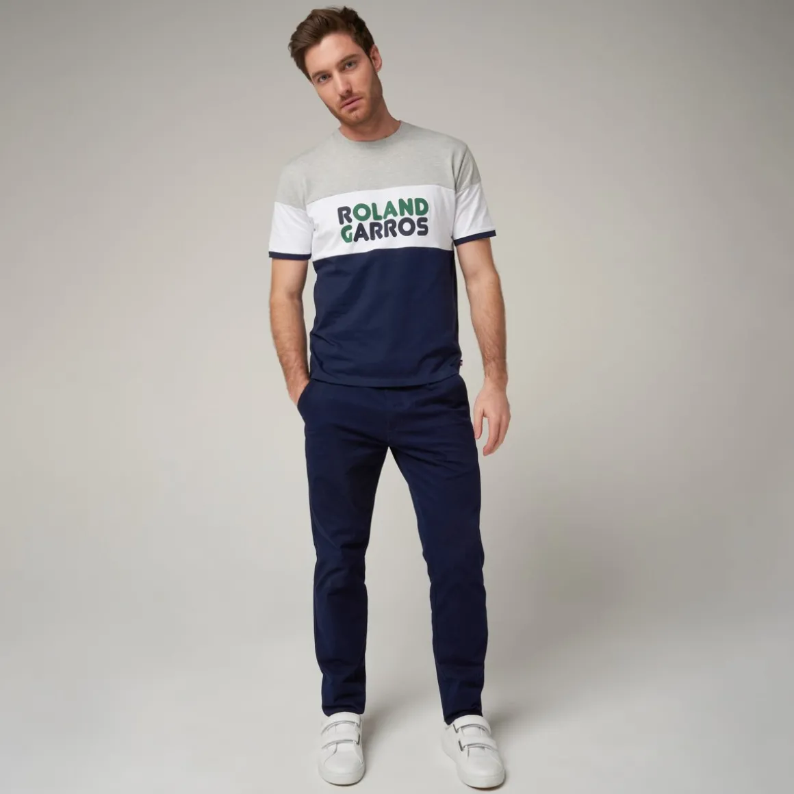 Roland-Garros T-shirts-T-shirt col rond Color Block homme - gris et marine