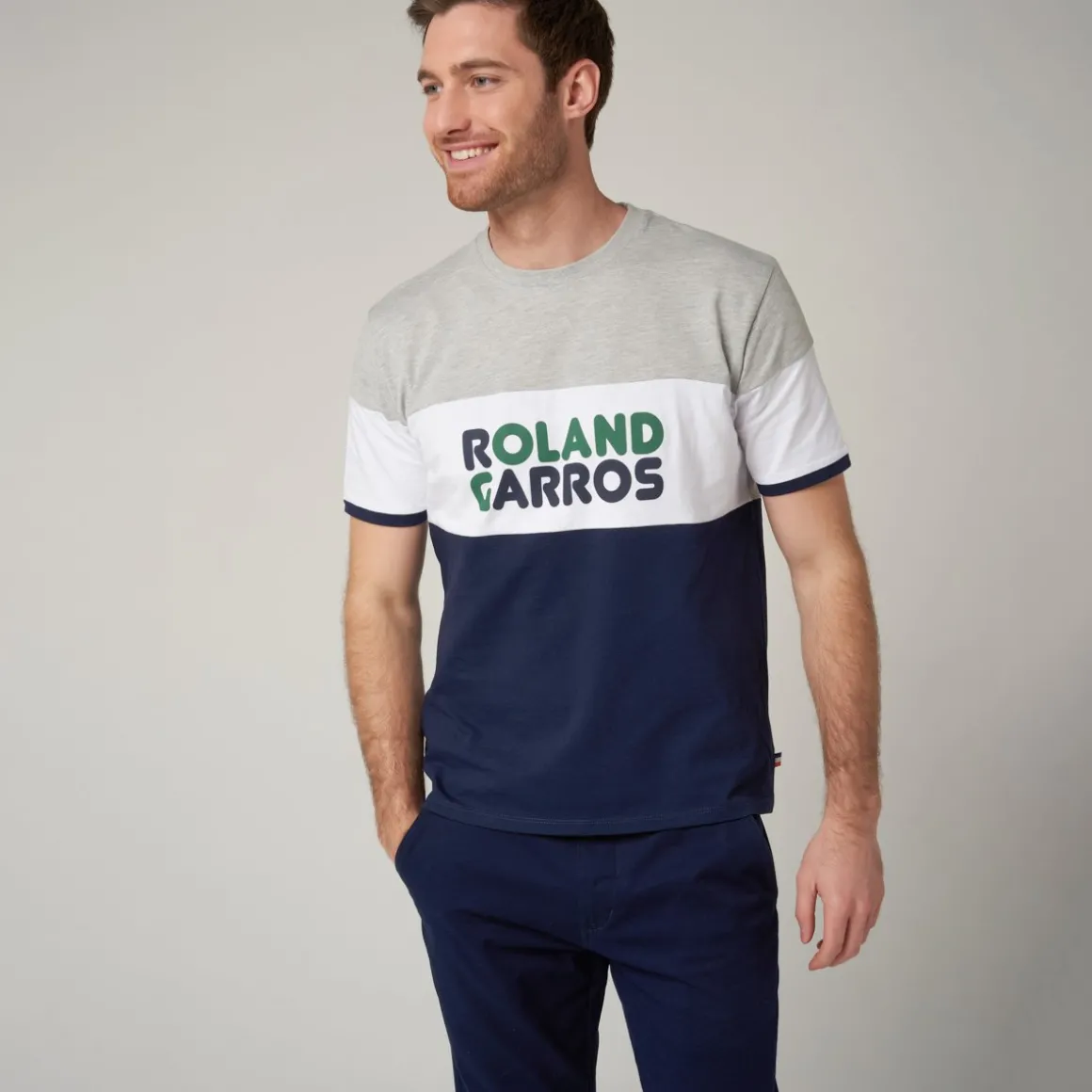 Roland-Garros T-shirts-T-shirt col rond Color Block homme - gris et marine