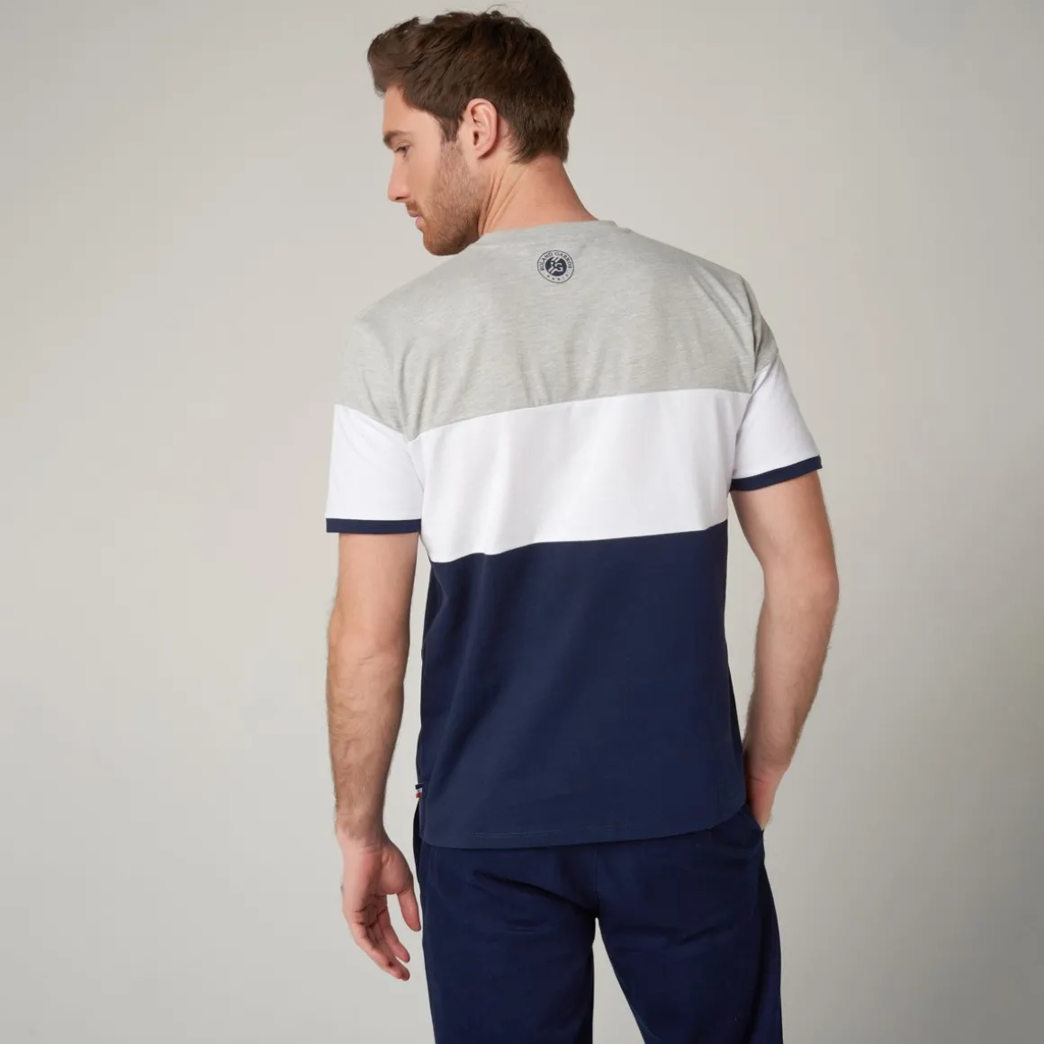 Roland-Garros T-shirts-T-shirt col rond Color Block homme - gris et marine