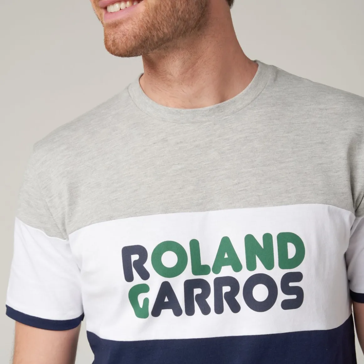 Roland-Garros T-shirts-T-shirt col rond Color Block homme - gris et marine