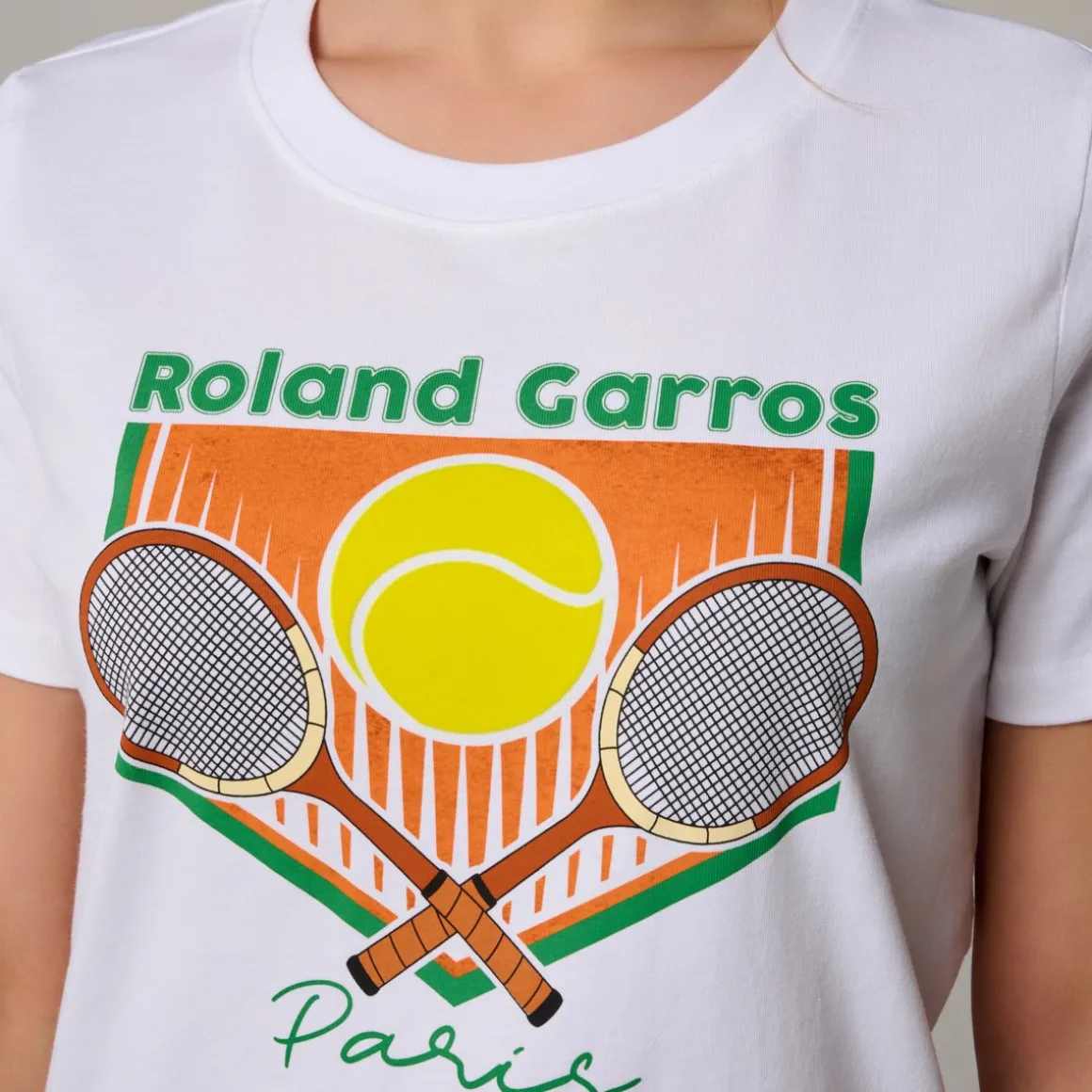 tshirt_raquettes_femme_rolandgarros__blanc_1.webp Roland-Garros T Shirts & Débardeurs-T-Shirt Raquettes femme - Blanc