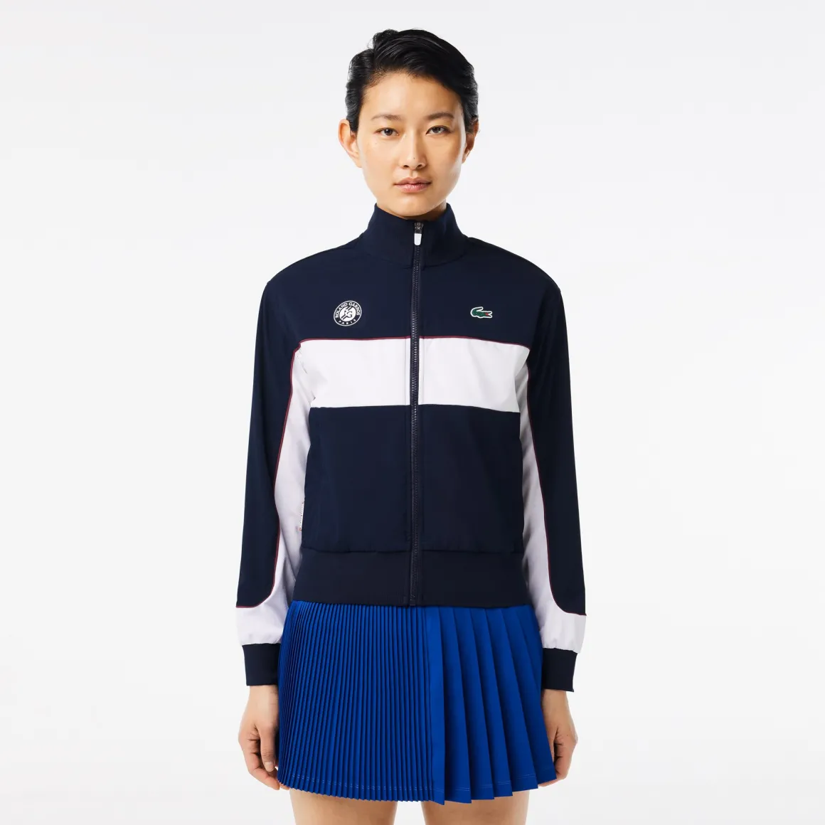 Roland-Garros Tenue De Tennis Femmes | Tenues De Tennis Femmes-Veste Performance femme Lacoste x - Marine et Blanc
