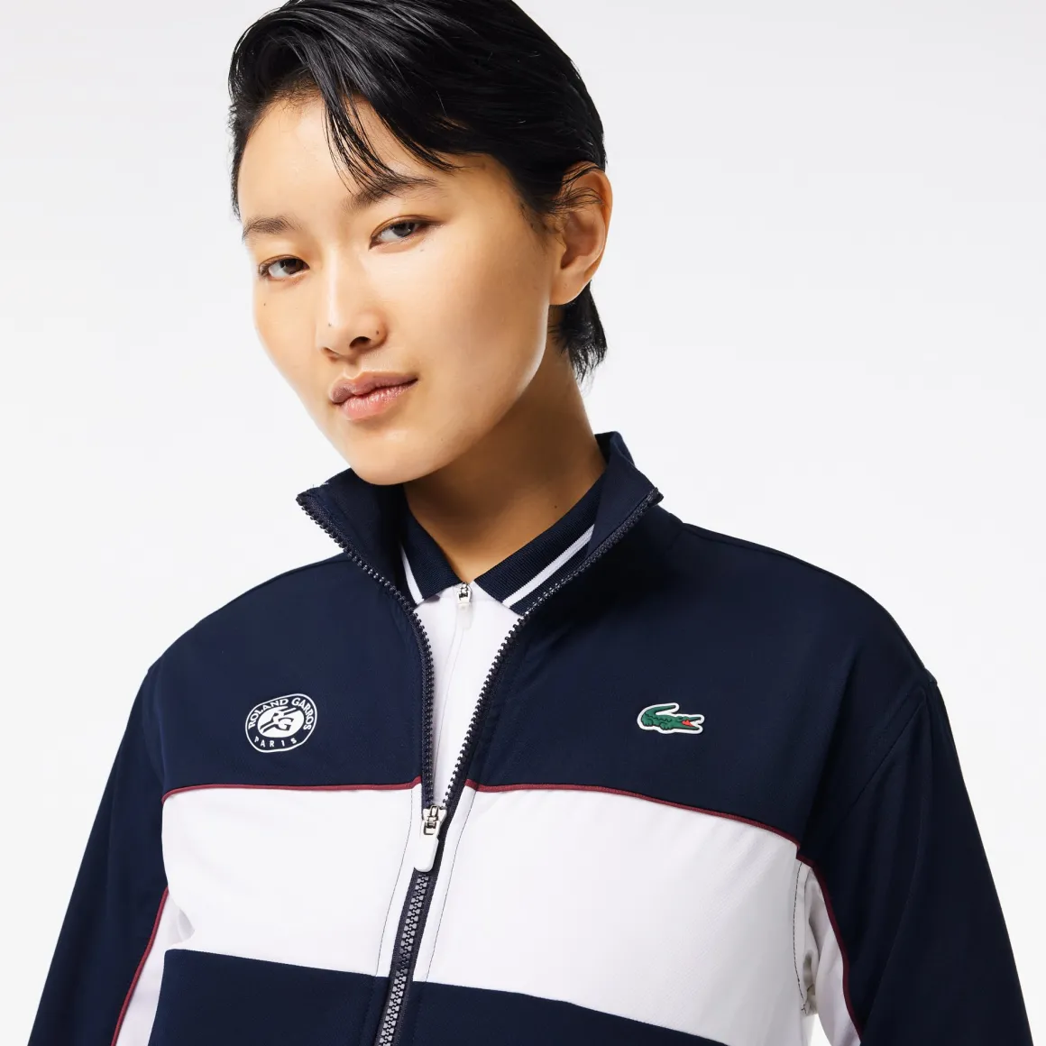 Roland-Garros Tenue De Tennis Femmes | Tenues De Tennis Femmes-Veste Performance femme Lacoste x - Marine et Blanc